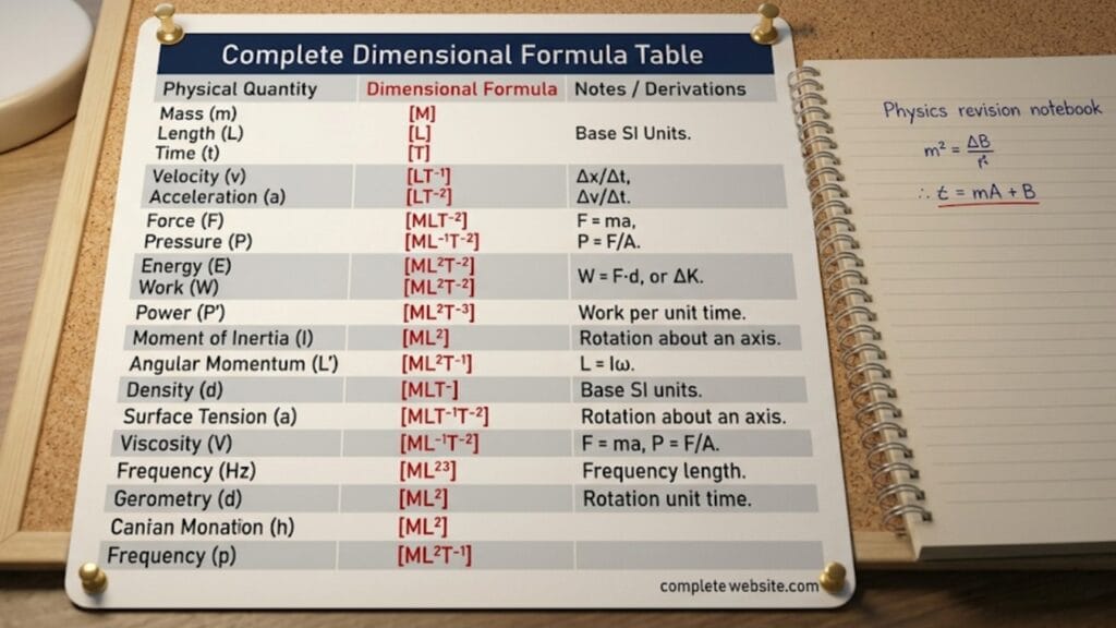 complete dimensional formula table complete dimensional formula table