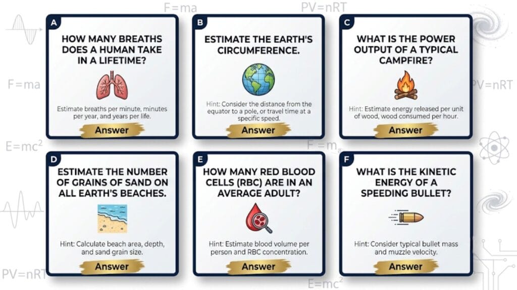 practice problem card set fermi estimation in physics